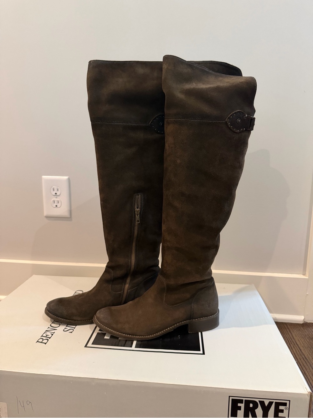 Frye Dark Brown Suede Knee-High Riding Boots